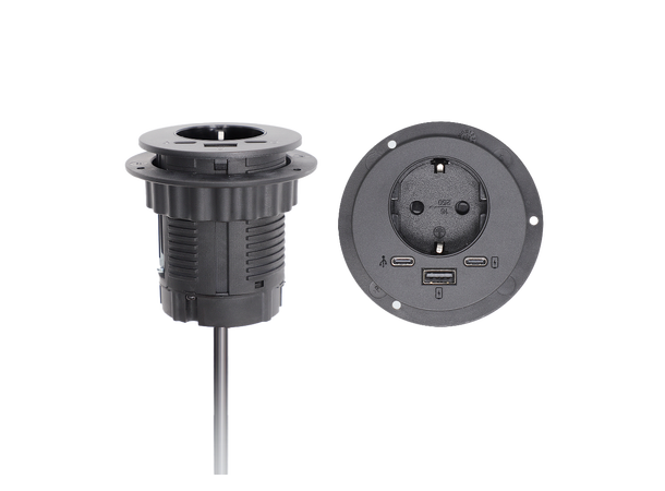 AiC PlugIt -  Borduttak med Schuko + USB USB-A og 2 x USB-C (GST18) 