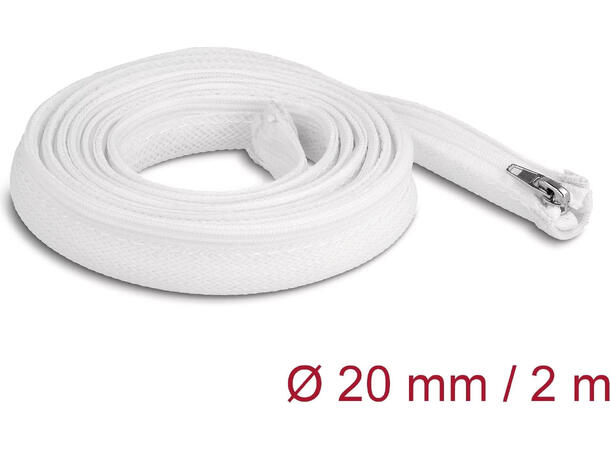 DL Kabelstrømpe 2m Hvit Ø20mm Flettet med Glidlås 