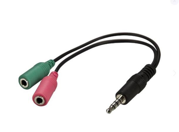 Headset Splitter Minijack, 20cm 3,5mm 4 pol Han til 2x.3,5mm 3pol Hun 