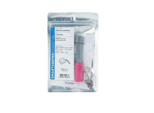 Smartkeeper Essential USB A+ Nøkkel-Rosa USB A Port Lås 6 stk + Nøkkel Basic 