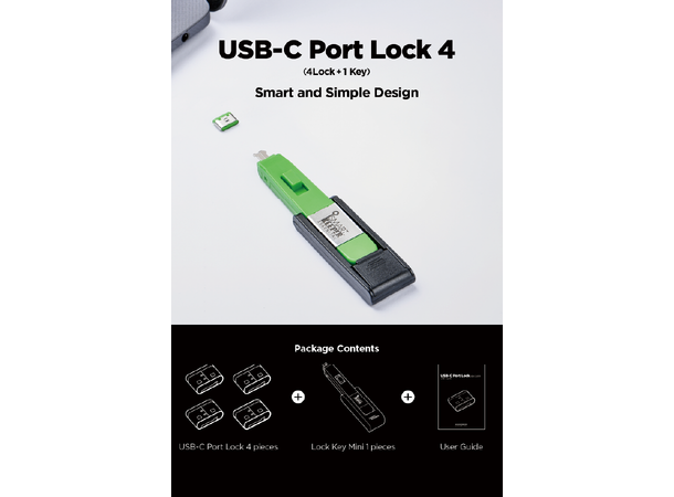Smartkeeper Essential  USB-C - Grå USB-C Port Lås 4stk + Nøkkel Basic 
