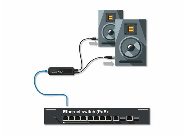 Dante AVIO Analog Output Adapter 2-kanal RJ45 > XLR 