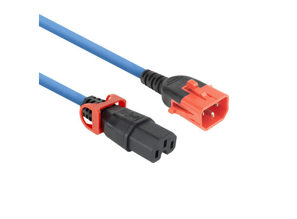 Strømkabel IEC Lock C14-C15, Blå- 2m C15 IEC Lock+ - C14 Dual IEC lck PC3870 