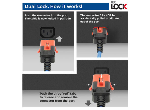 Strømkabel IEC Lock C14-C15, Blå- 2m C15 IEC Lock+ - C14 Dual IEC lck PC3870 