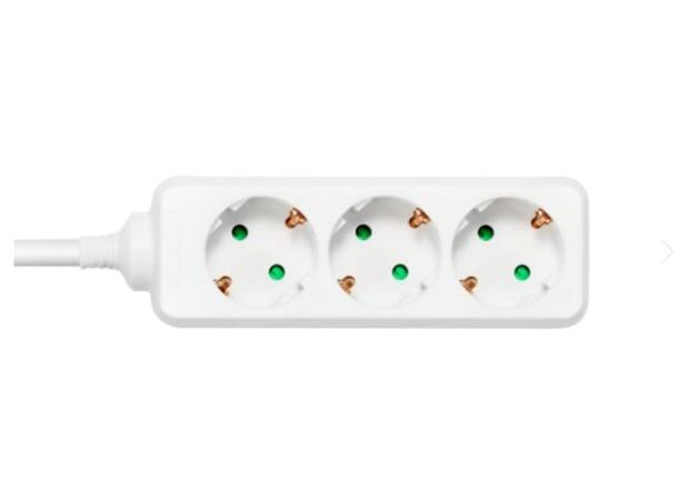 Strømskinne 3x strøm 1,5 m Grenuttak 3 Stikk  1,5m ledning Hvit 