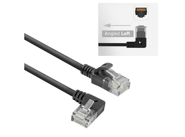 UTP Patch Cat.6A-  0,15 m Sort LSZH Slim LSZHi Snagless 90° vinklet til venstre 