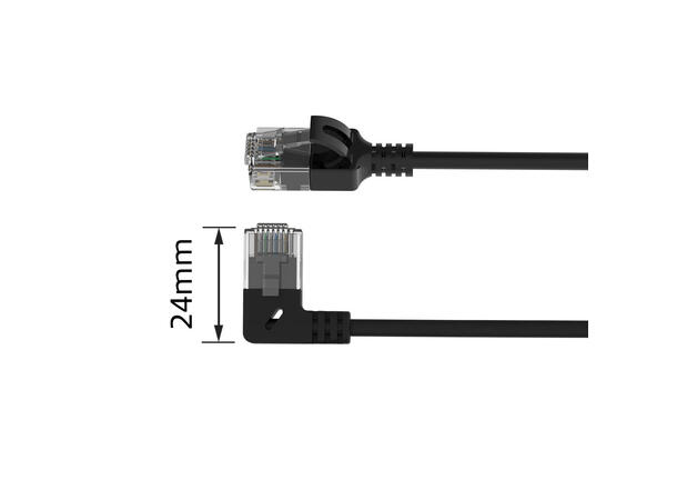 UTP Patch Cat.6A-  0,15 m Sort LSZH Slim LSZHi Snagless 90° vinklet til venstre 