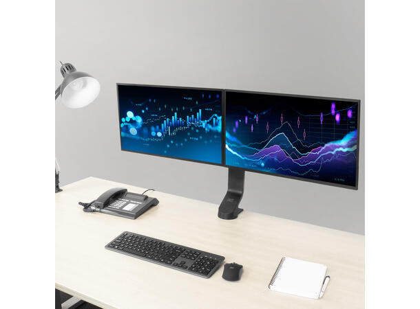 ACT Bordfeste - 2x skjerm 27" Sort Gassfjæring Justerbar høyde Maks 6kg 