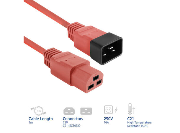 ACT Strømkabel C20 - C21 1,0 m C20 Hann - C21 Hunn Rød 