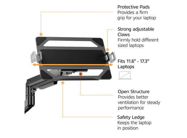 ACT Veggfeste - skjerm 49" Laptop mount Gassfjæret Sort Maks 7 kg 