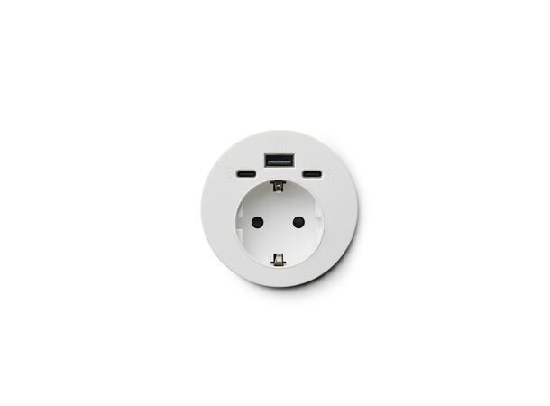 AiC PlugIt -  Borduttak med Schuko + USB USB-A og 2 x USB-C (GST18) Hvit 