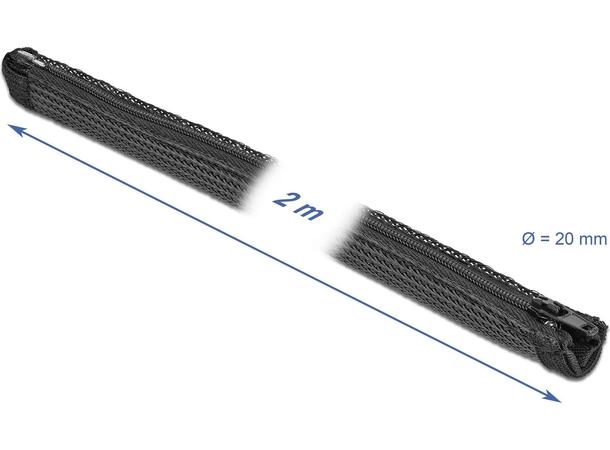 DL Kabelstrømpe 2m Sort Ø20mm Flettet med Glidlås 