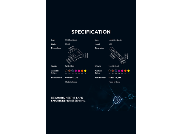 Smartkeeper Essential USB A+ Nøkkel -Gul USB A Port Lås 6 stk + Nøkkel Basic 