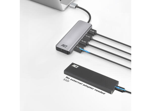 ACT Adapter USB Hub 4xUSB-A 12 cm USB3.2 5Gbps Sølv 