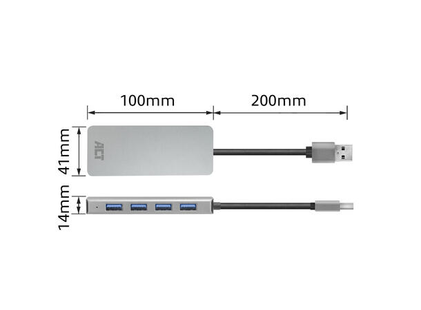 ACT Adapter USB Hub 4xUSB-A 12 cm USB3.2 5Gbps Sølv 