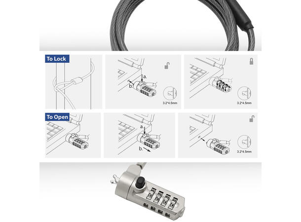 ACT Wedge Laptop lås 2 m Kombinasjonslås 4 siffer 