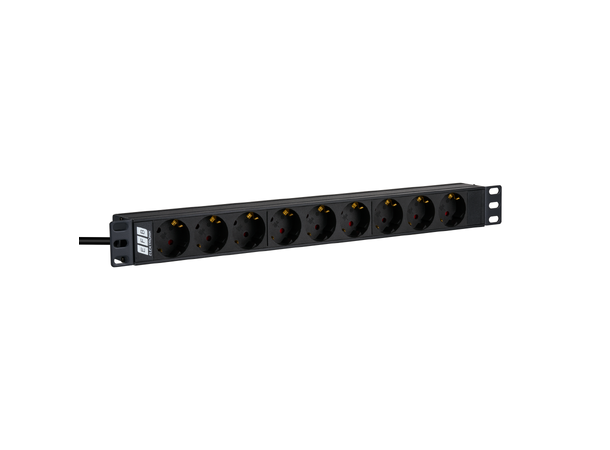 EFB Strømskinne 19" 9xSCHUKO 2,0 m PDU 1U Kontakter på  45° Sort 