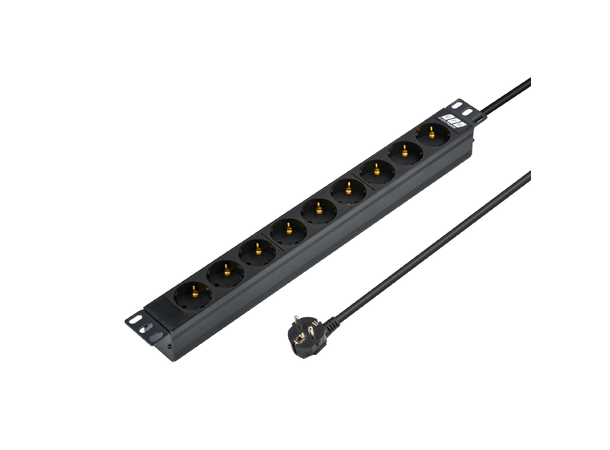 EFB Strømskinne 19" 9xSCHUKO 2,0 m PDU 1U Kontakter på  45° Sort 