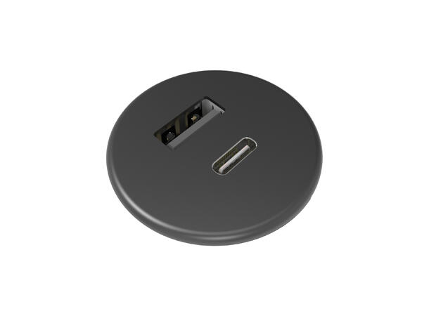 FF PM32 MICRO Rund- USB-C/ A Ø30 1xUSB-C 1x USB A 3A Sort 1,5 m 