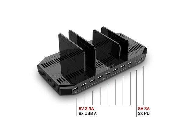 Lindy Ladestasjon USB 10-port USB Docking Station 