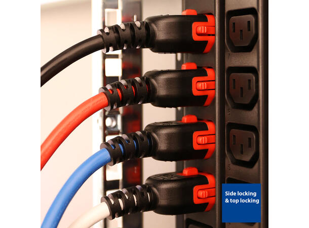 Strømkabel IEC Lock C13-C14, Rød- 2m C13 IEC Lock+ - C14 Dual IEC lck PC3603 