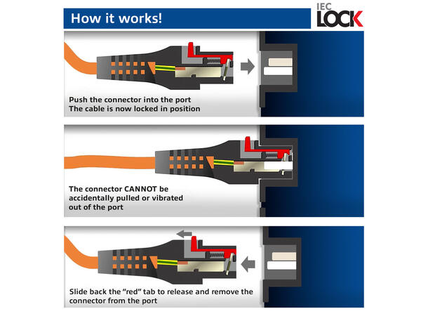 Strømkabel IEC Lock C19-C20, Rød- 1m C19 IEC Lock+ - C20 Dual IEC lck PC3633 
