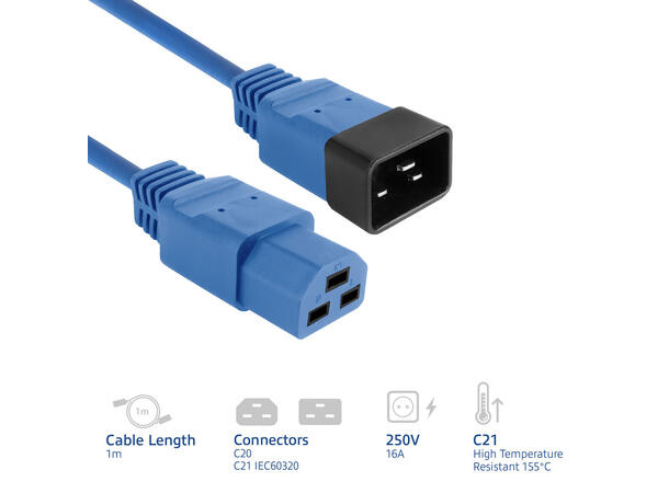 ACT Strømkabel C20 - C21 1,5 m C20 Hann - C21 Hunn Blå 