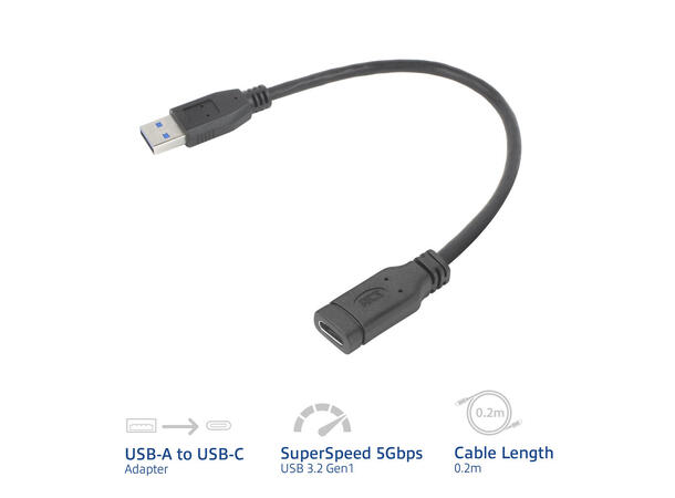ACT USB-C Hun- USB A Han - 0,2m USB 3.2 Gen1,  5Gbps 