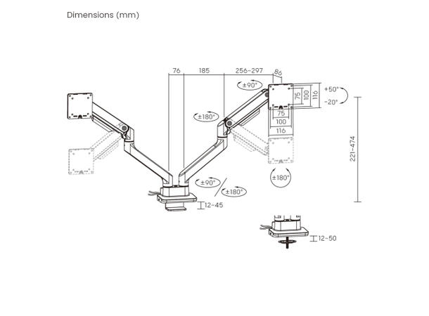 AiC Dual Mount Sort Dobbel skjermfeste 2 x 20kg 