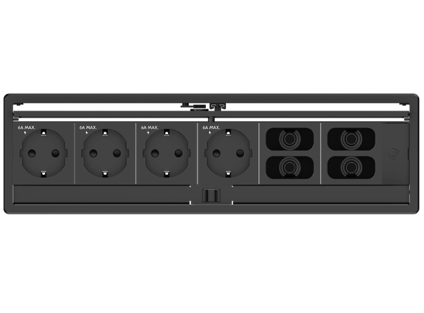 Bordbrønn 4x Strøm, 2x Dobbel gj.føring 4x Strøm, 4x Hull,  komplett m/2m kabel 
