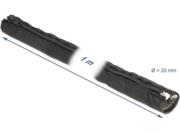 DL Kabelstrømpe EMI 1m Sort Ø20mm Flettet med Glidlås 