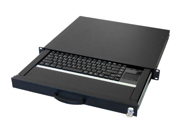 Tastaturs skuff 19", US Layout Låsbar Sort RAL9005 