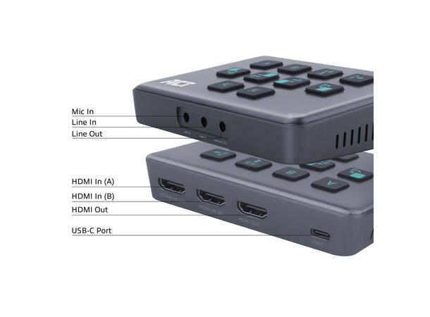 ACT - Dual-HDMI Video Capture Switch 4K USB-C mot PC- HDMI og analog lyd inn 