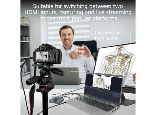 ACT - Dual-HDMI Video Capture Switch 4K USB-C mot PC- HDMI og analog lyd inn 
