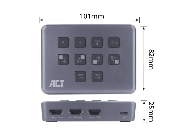 ACT - Dual-HDMI Video Capture Switch 4K USB-C mot PC- HDMI og analog lyd inn 