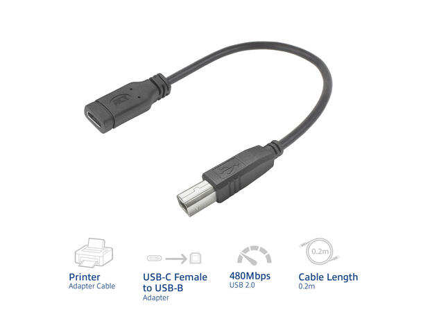 ACT USB-C Hun- USB B Han - 0,2m USB 2.0 480Mbps 