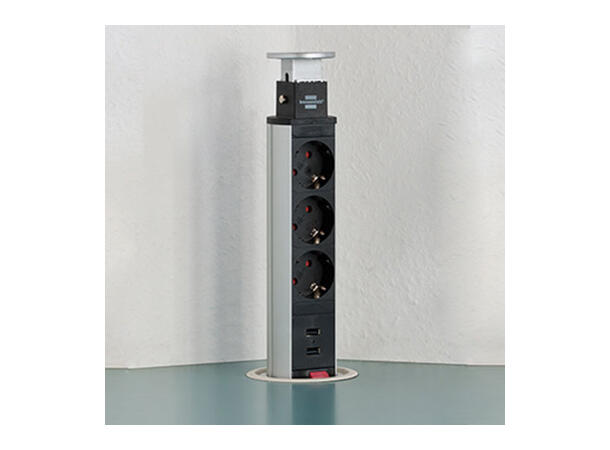 Brennenstuhl Popup 3xStrøm 2xUSB PopUp Strømskinne Ø 60mm 