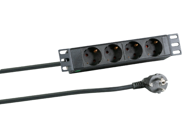 EFB Strømskinne 10" 4xSCHUKO 2,0 m PDU 1U Kontakter på  45° Sort 