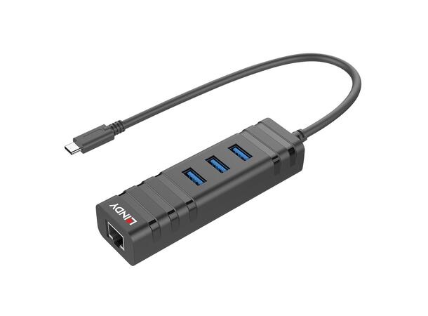 Lindy 43249 – USB 3.2 Type-C Hub med Gigabit Ethernet