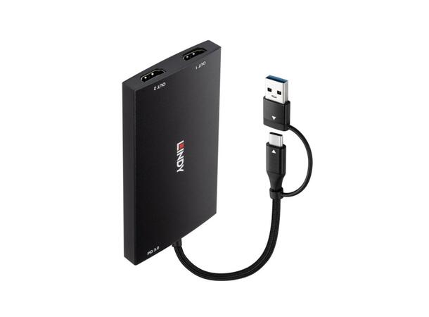Lindy Konverter USB A/C > 2xHDMI 4K Kobler enhet til 2 skjermer 