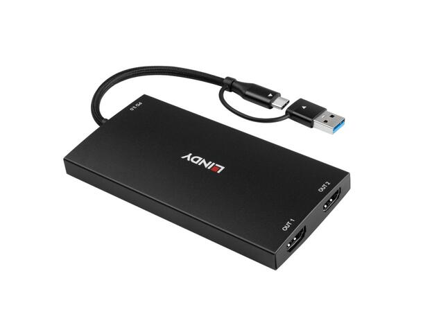 Lindy Konverter USB A/C > 2xHDMI 4K Kobler enhet til 2 skjermer 