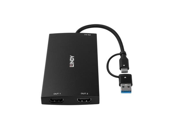 Lindy Konverter USB A/C > 2xHDMI 4K Kobler enhet til 2 skjermer 