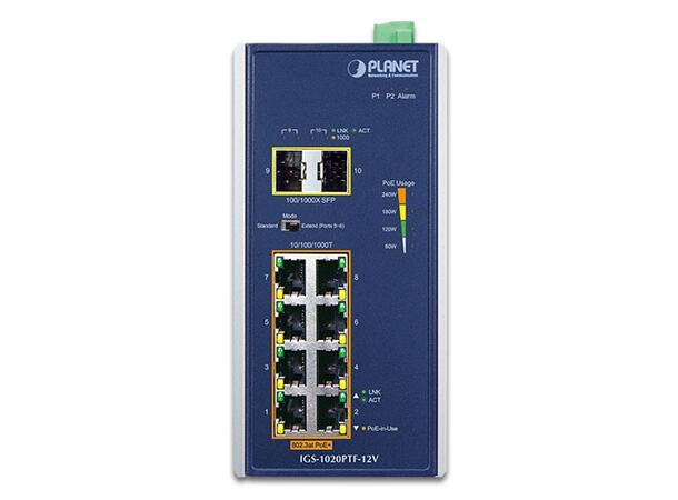 Planet Switch 8-p 10/100/1000T 2xSFP Layer2 Industri IP30 DIN RPS 