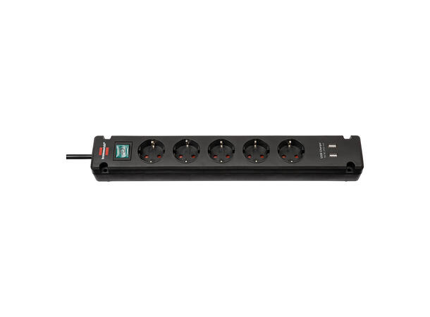 Strømfordeler-5 + USB A m/ Bryter 3,0 m PDU 5x 16A SCHUKO - 2x USB A 