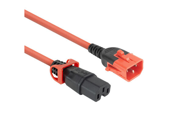 Strømkabel IEC Lock C14-C15, Rød- 1m C15 IEC Lock+ - C14 Dual IEC lck PC3869 