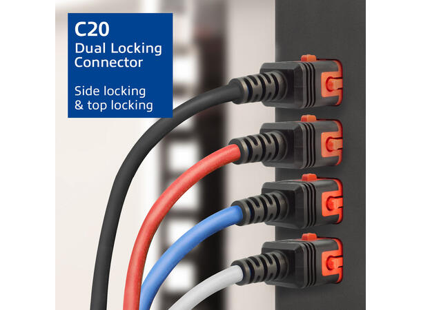 Strømkabel IEC Lock C19-C20, Blå- 2m C19 IEC Lock+ - C20 Dual IEC lck PC3633 