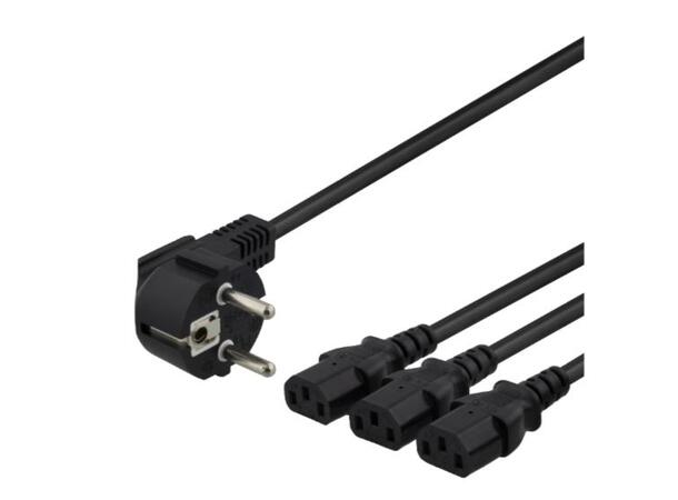 Strømkabel Splitt Schuko til 3X C13, 3m 1m+2m, 10A/250V 