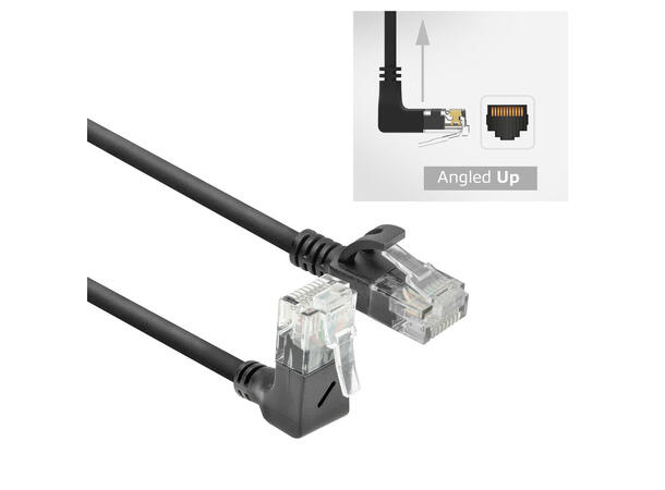 UTP Patch Cat.6A - 0,5 m Sort LSZH Slim LSZH 90° vinklet oppover 