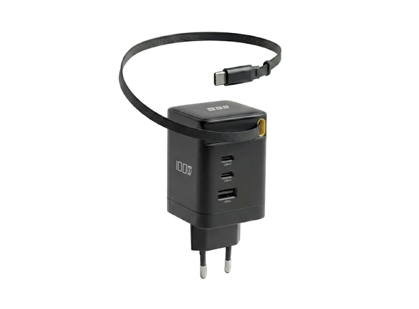 EFB USB-C Lader 100W 0,7 m 2xUSB-C - USB A - Uttrekkbar 
