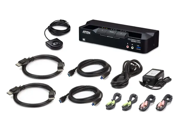 Aten KVM Switch 2-Port DP USB3 8K MST DisplayPort USB3 HD Audio 